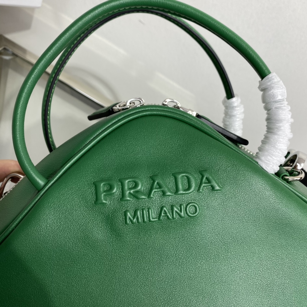 Prada Triangle Leather Shoulder Bag Tote Mango Green 1BB082